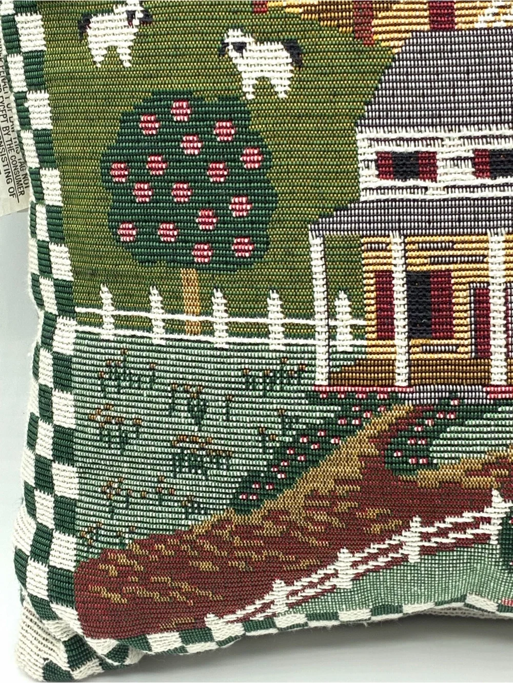 Vintage Farm Scene Tapestry Pillow Apple Orchard Cow USA Made